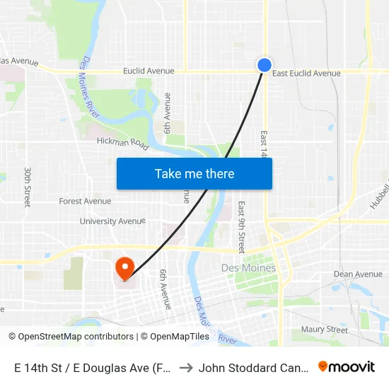 E 14th St / E Douglas Ave (Far-Side), Dsm to John Stoddard Cancer Center map
