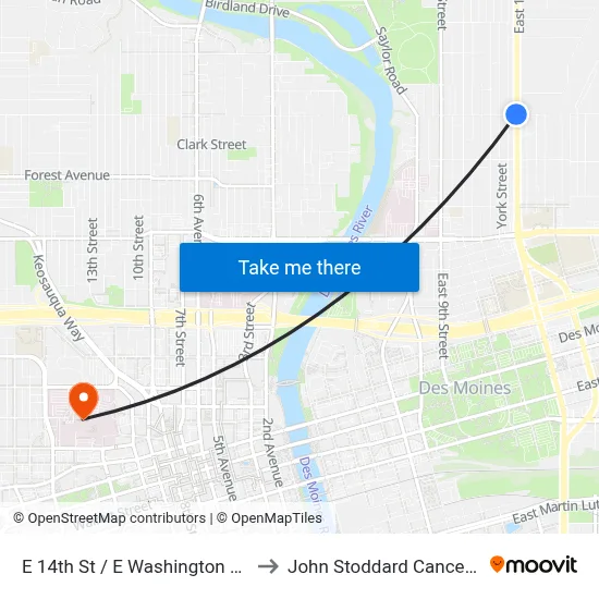 E 14th St / E Washington Ave, Dsm to John Stoddard Cancer Center map