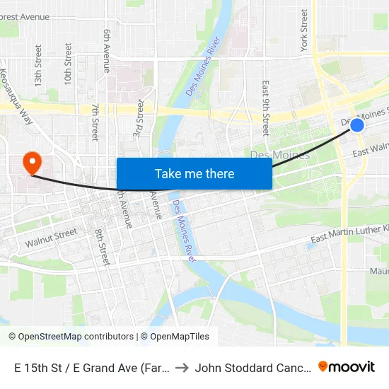 E 15th St / E Grand Ave (Far-Side), Dsm to John Stoddard Cancer Center map