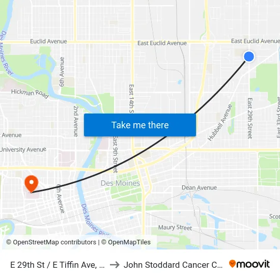 E 29th St / E Tiffin Ave, Dsm to John Stoddard Cancer Center map