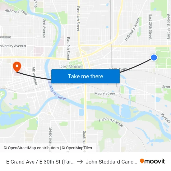 E Grand Ave / E 30th St (Far-Side), Dsm to John Stoddard Cancer Center map