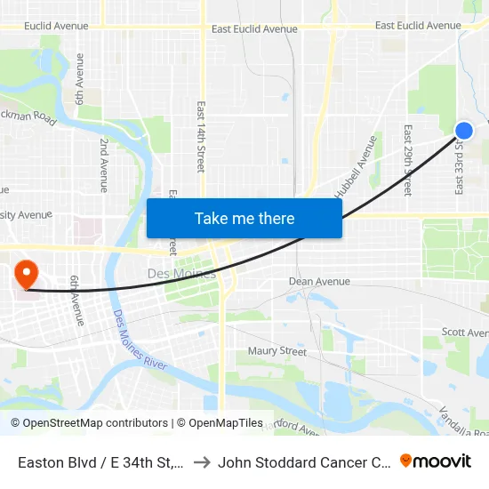 Easton Blvd / E 34th St, Dsm to John Stoddard Cancer Center map