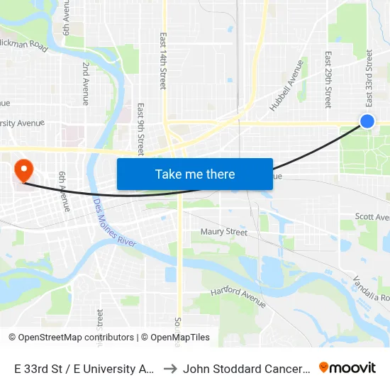 E 33rd St / E University Ave, Dsm to John Stoddard Cancer Center map