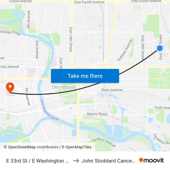 E 33rd St / E Washington Ave, Dsm to John Stoddard Cancer Center map