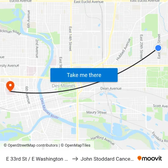 E 33rd St / E Washington Ave, Dsm to John Stoddard Cancer Center map