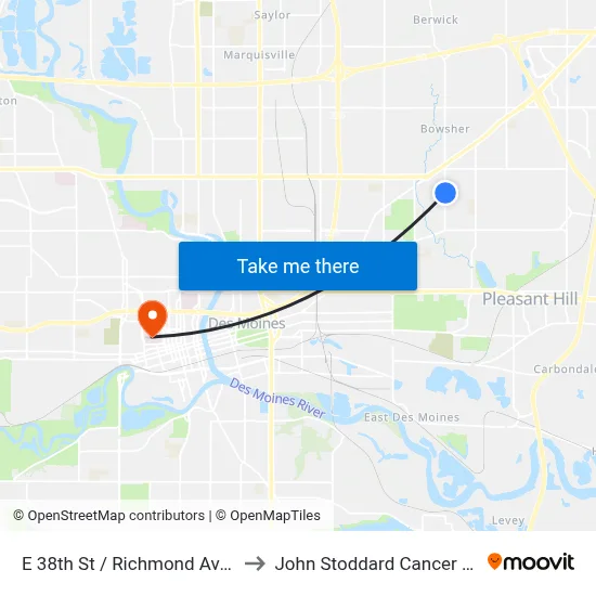 E 38th St / Richmond Ave, Dsm to John Stoddard Cancer Center map
