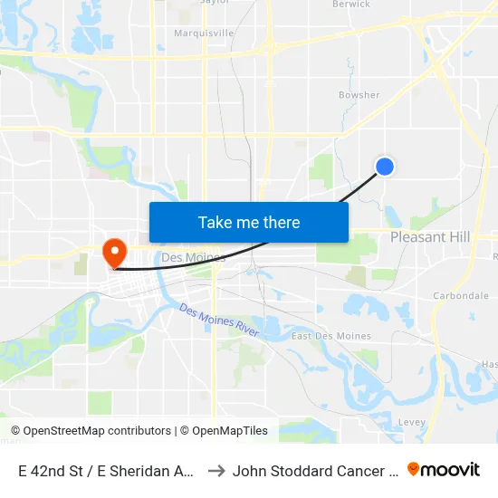 E 42nd St / E Sheridan Ave, Dsm to John Stoddard Cancer Center map