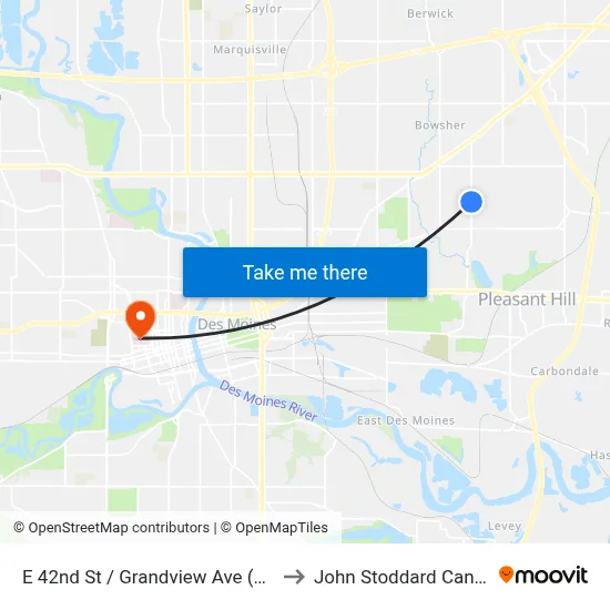 E 42nd St / Grandview Ave (Far-Side), Dsm to John Stoddard Cancer Center map
