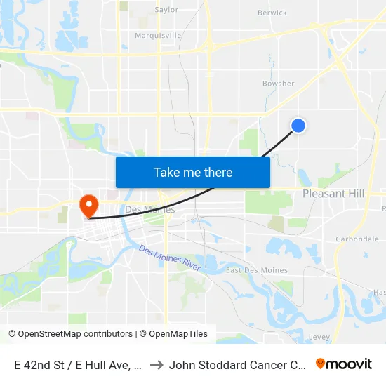 E 42nd St / E Hull Ave, Dsm to John Stoddard Cancer Center map