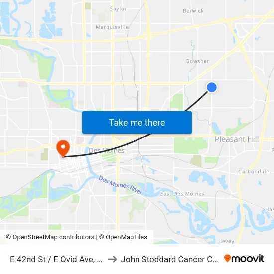 E 42nd St / E Ovid Ave, Dsm to John Stoddard Cancer Center map