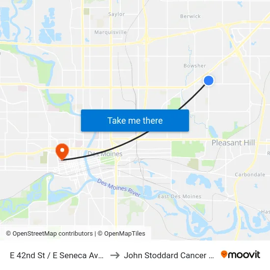 E 42nd St / E Seneca Ave, Dsm to John Stoddard Cancer Center map