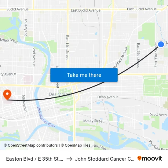 Easton Blvd / E 35th St, Dsm to John Stoddard Cancer Center map