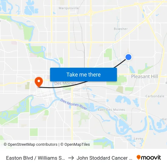 Easton Blvd / Williams St, Dsm to John Stoddard Cancer Center map