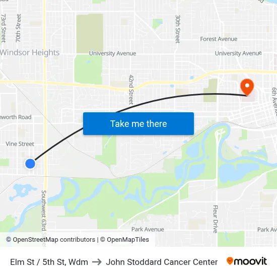 Elm St / 5th St, Wdm to John Stoddard Cancer Center map