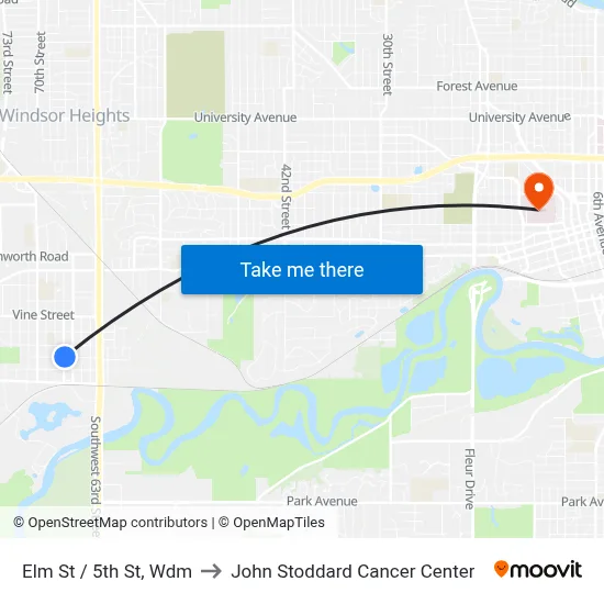 Elm St / 5th St, Wdm to John Stoddard Cancer Center map