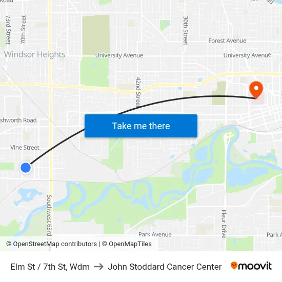 Elm St / 7th St, Wdm to John Stoddard Cancer Center map