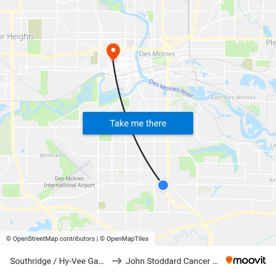 Southridge / Hy-Vee Gas, Dsm to John Stoddard Cancer Center map