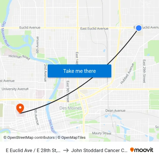 E Euclid Ave / E 28th St, Dsm to John Stoddard Cancer Center map