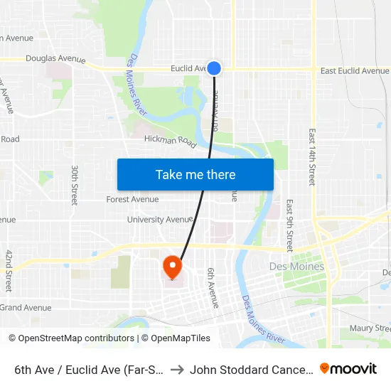 6th Ave / Euclid Ave (Far-Side), Dsm to John Stoddard Cancer Center map