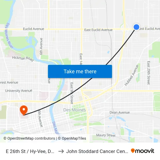 E 26th St / Hy-Vee, Dsm to John Stoddard Cancer Center map