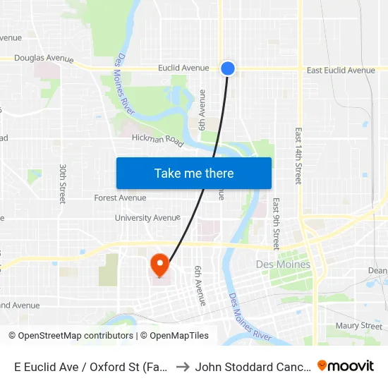 E Euclid Ave / Oxford St (Far-Side), Dsm to John Stoddard Cancer Center map