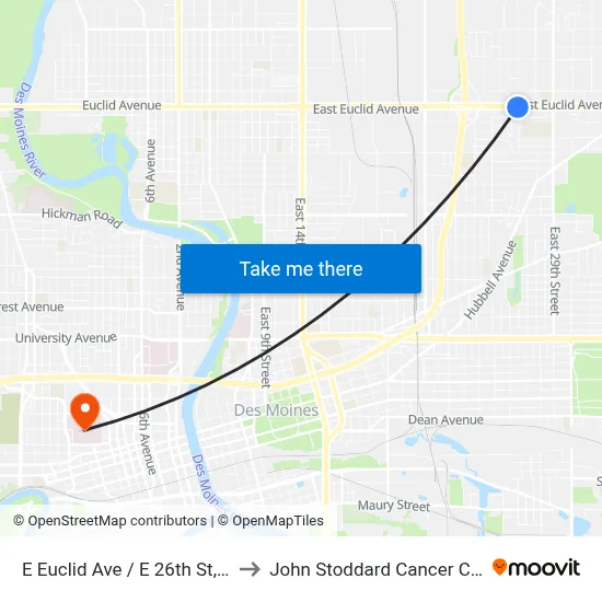 E Euclid Ave / E 26th St, Dsm to John Stoddard Cancer Center map