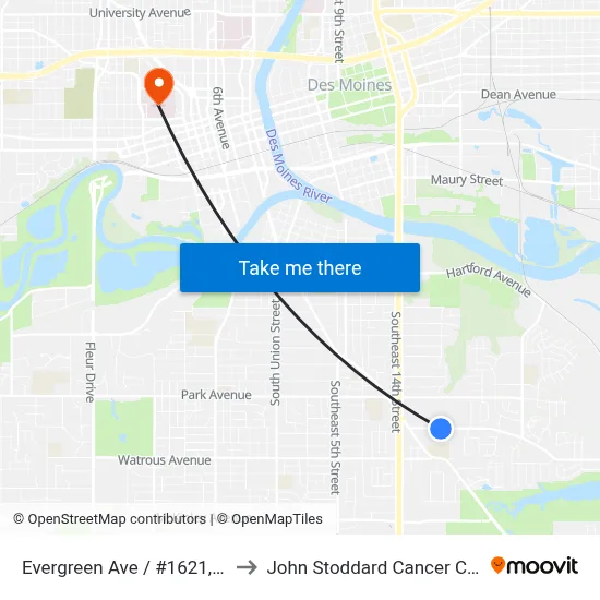 Evergreen Ave / #1621, Dsm to John Stoddard Cancer Center map