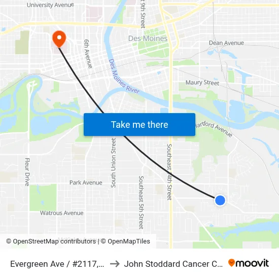 Evergreen Ave / #2117, Dsm to John Stoddard Cancer Center map
