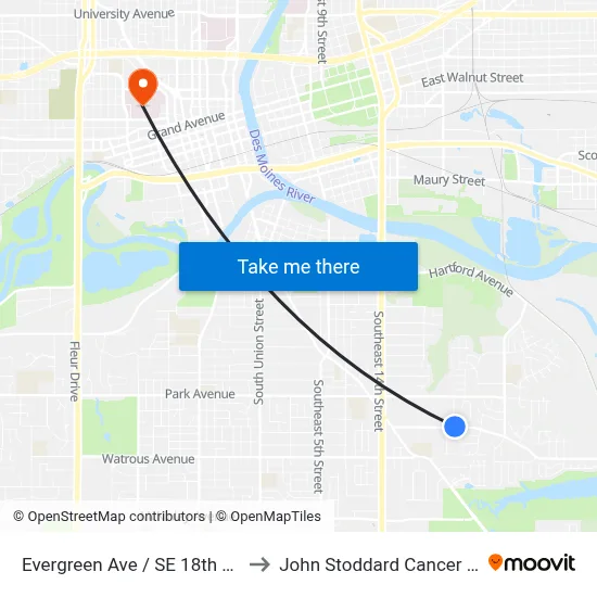 Evergreen Ave / SE 18th Ct, Dsm to John Stoddard Cancer Center map