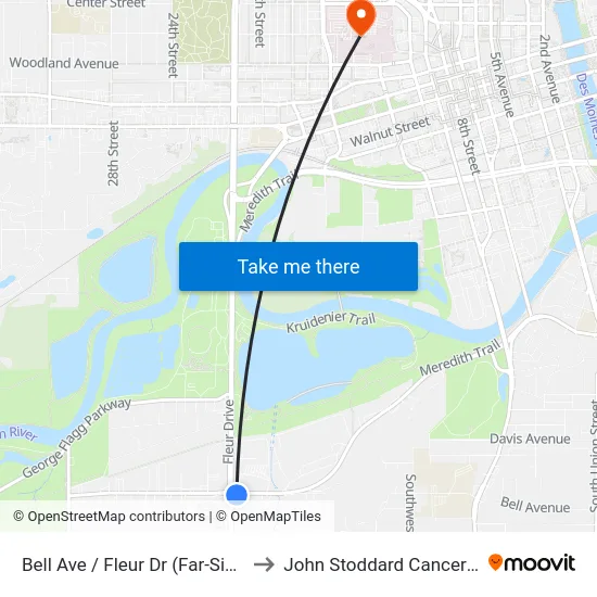 Bell Ave / Fleur Dr (Far-Side), Dsm to John Stoddard Cancer Center map