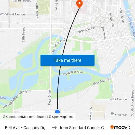 Bell Ave / Cassady Dr, Dsm to John Stoddard Cancer Center map