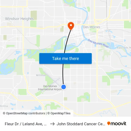 Fleur Dr / Leland Ave, Dsm to John Stoddard Cancer Center map