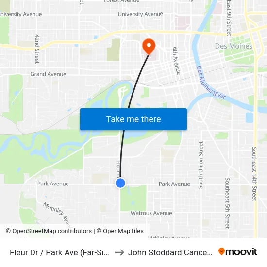 Fleur Dr / Park Ave (Far-Side), Dsm to John Stoddard Cancer Center map
