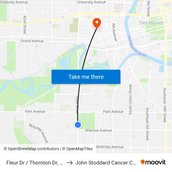 Fleur Dr / Thornton Dr, Dsm to John Stoddard Cancer Center map