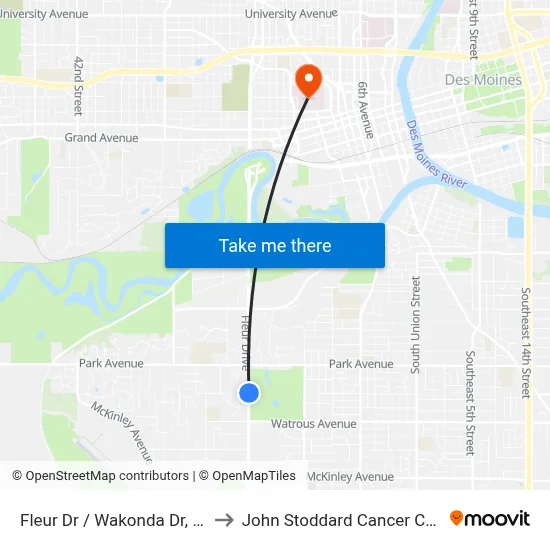 Fleur Dr / Wakonda Dr, Dsm to John Stoddard Cancer Center map