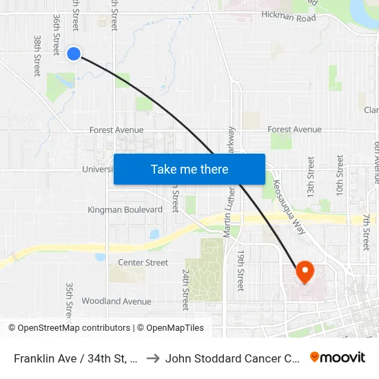 Franklin Ave / 34th St, Dsm to John Stoddard Cancer Center map