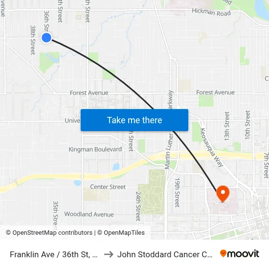 Franklin Ave / 36th St, Dsm to John Stoddard Cancer Center map