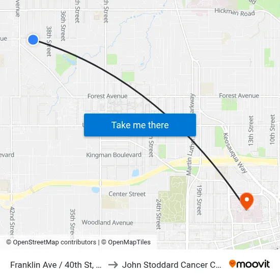 Franklin Ave / 40th St, Dsm to John Stoddard Cancer Center map