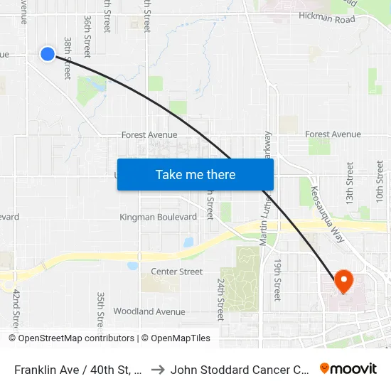 Franklin Ave / 40th St, Dsm to John Stoddard Cancer Center map