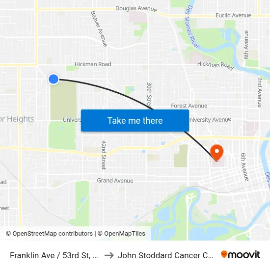 Franklin Ave / 53rd St, Dsm to John Stoddard Cancer Center map