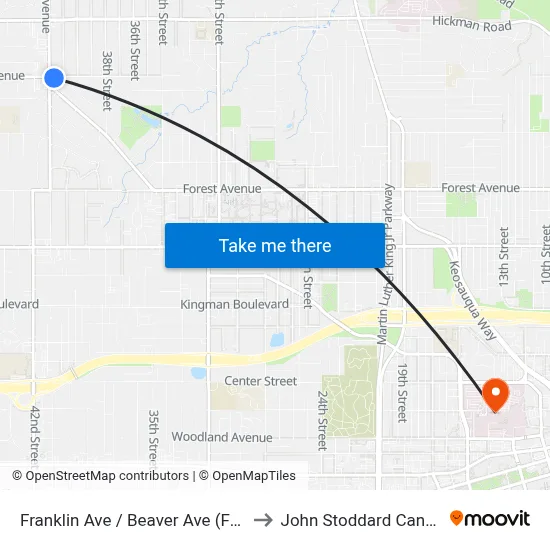 Franklin Ave / Beaver Ave (Far-Side), Dsm to John Stoddard Cancer Center map