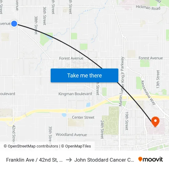 Franklin Ave / 42nd St, Dsm to John Stoddard Cancer Center map