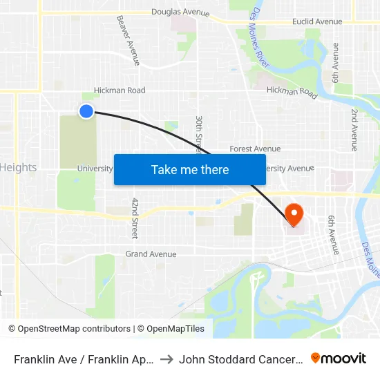 Franklin Ave / Franklin Apts, Dsm to John Stoddard Cancer Center map