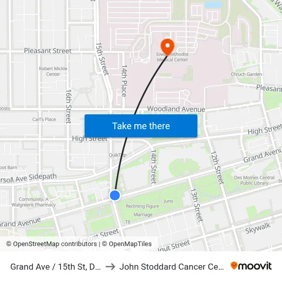 Grand Ave / 15th St, Dsm to John Stoddard Cancer Center map