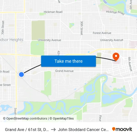 Grand Ave / 61st St, Dsm to John Stoddard Cancer Center map