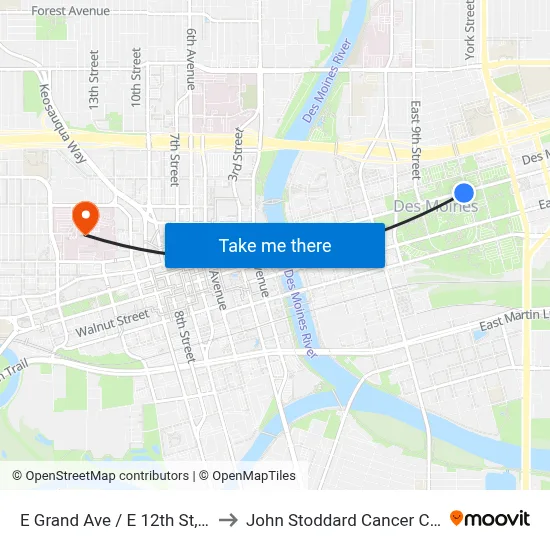 E Grand Ave / E 12th St, Dsm to John Stoddard Cancer Center map
