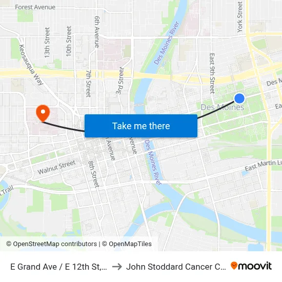 E Grand Ave / E 12th St, Dsm to John Stoddard Cancer Center map