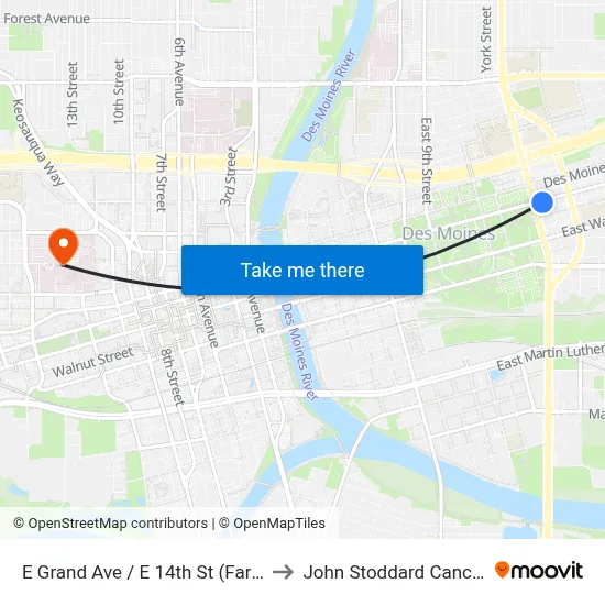 E Grand Ave / E 14th St (Far-Side), Dsm to John Stoddard Cancer Center map