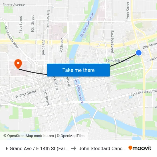 E Grand Ave / E 14th St (Far-Side), Dsm to John Stoddard Cancer Center map