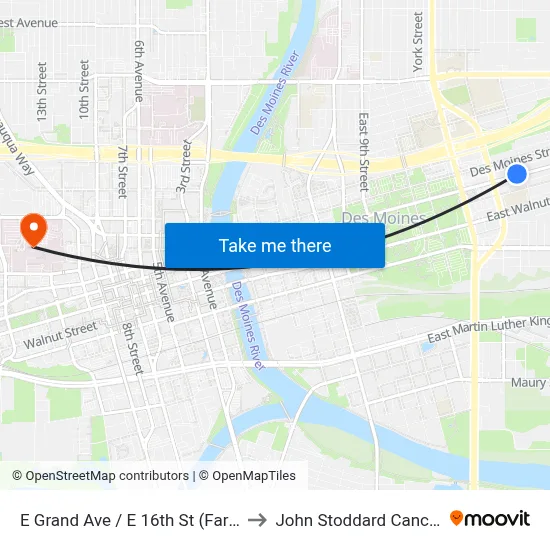 E Grand Ave / E 16th St (Far-Side), Dsm to John Stoddard Cancer Center map